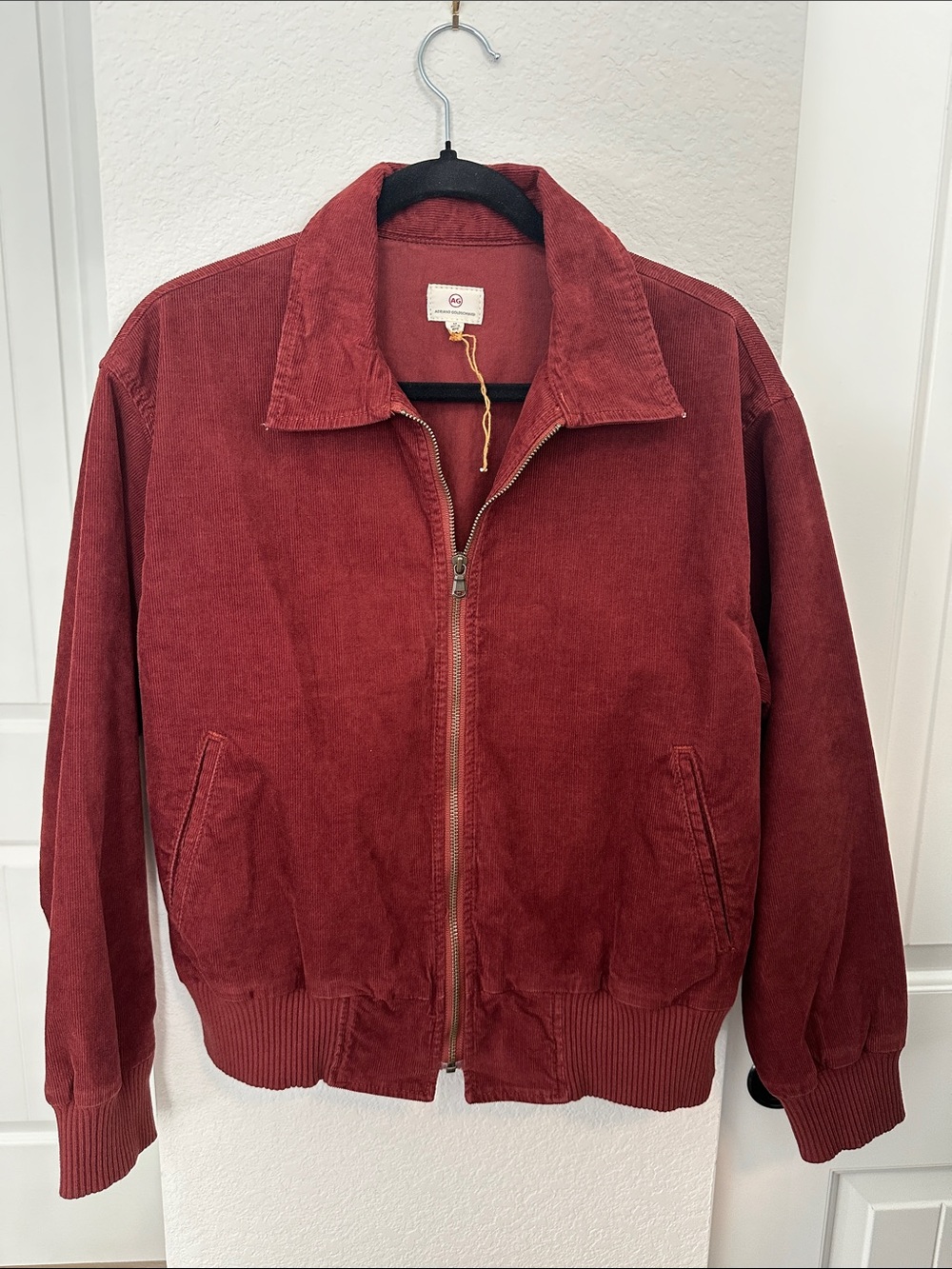 AG Adriano Goldschmied Corduroy Bomber Jacket Rust Burgundy NWOT M